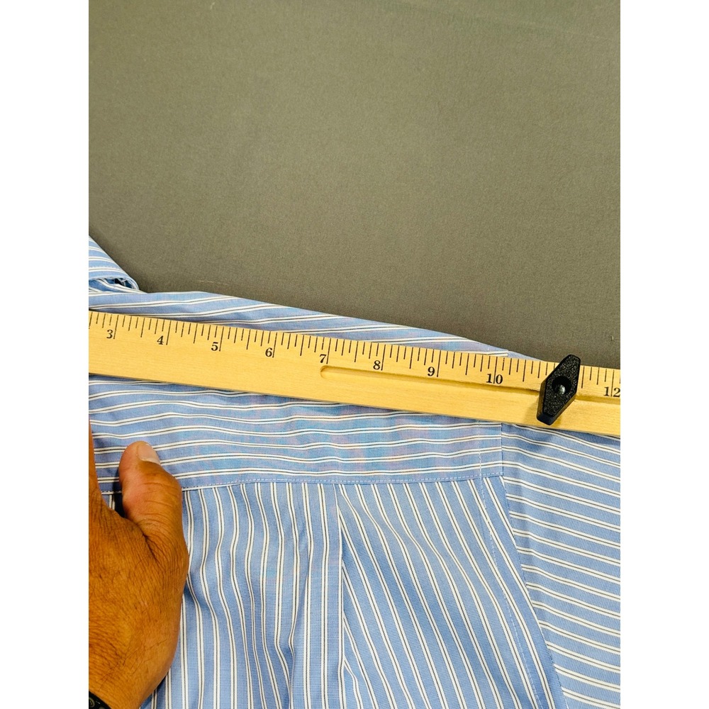 Nautica Premium Non Iron Striped Dress Shirt Men Size 16 34 35 Blue White French - Picture 14 of 16
